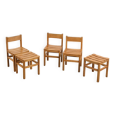 Suite de trois chaises et deux tabourets Maison Regain, circa 1970