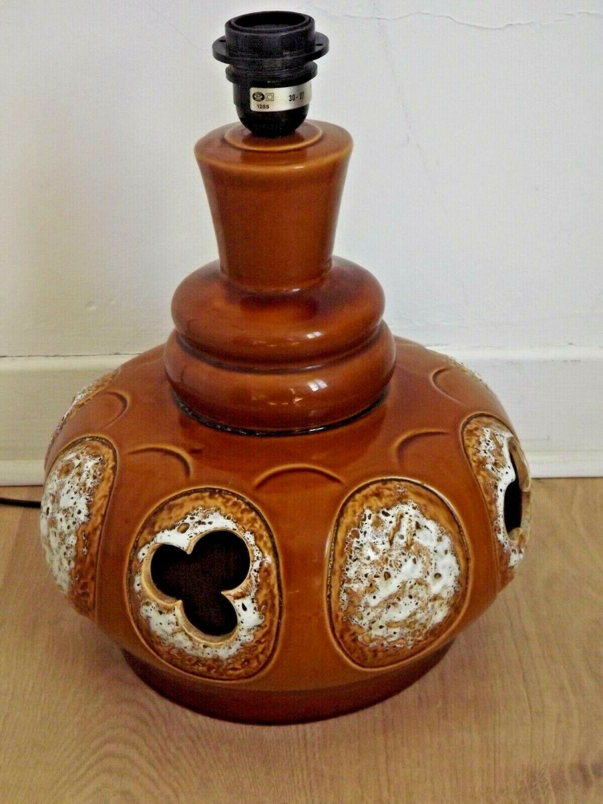 Vintage French 1960s standard lamp base in brown and cream ceramic 3462
