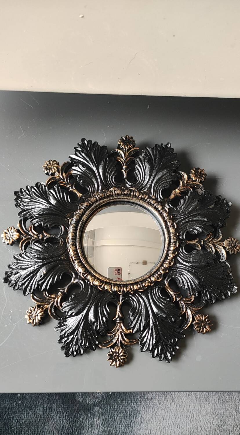 Small Sun Mirror Witch's Eye Round In Resin Patina Black/Copper