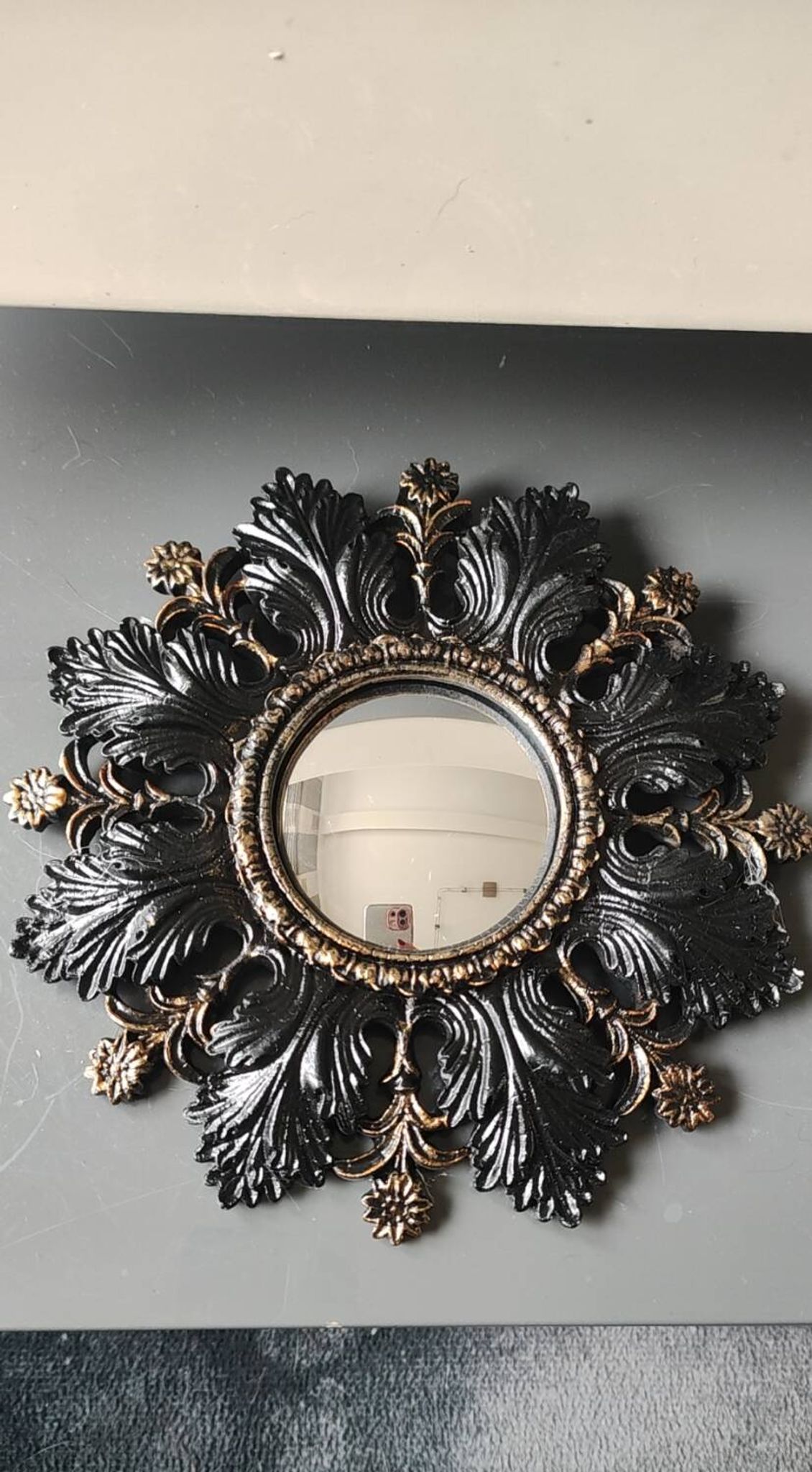 Small Sun Mirror Witch's Eye Round In Resin Patina Black/Copper