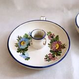 Pair of handmade cracked earthenware hand candlesticks signed Bassano Italy