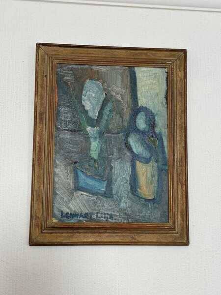 Original mid-century Swedish oil on panel – “Plant Pot” by Lennart Liljo – vintage & framed – 34 × 43 cm