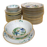 Service Assiettes Pier Import Japon modèle Ara, décor perroquet et fleurs exotiques des années 80