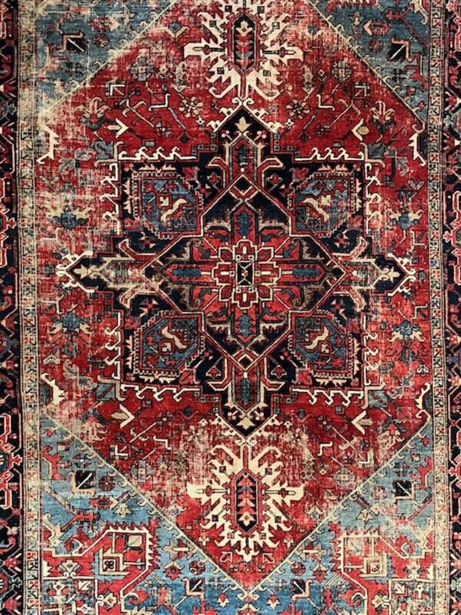 Ancient Heriz Carpet – Cobalt Blue & Indigo – 330 x 218 cm
