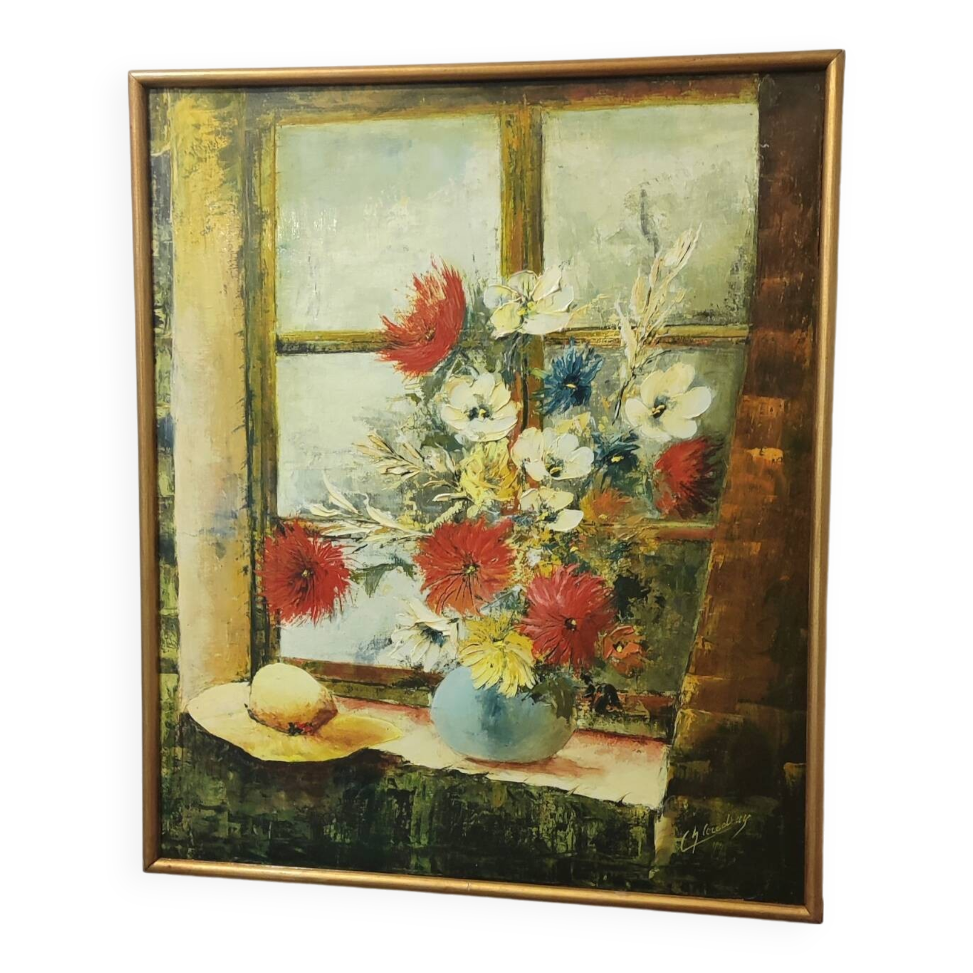 Oil on canvas bouquet of flowers signed