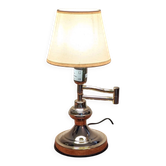 Vintage table lamp in woven rattan, honey colour & beige lampshade –