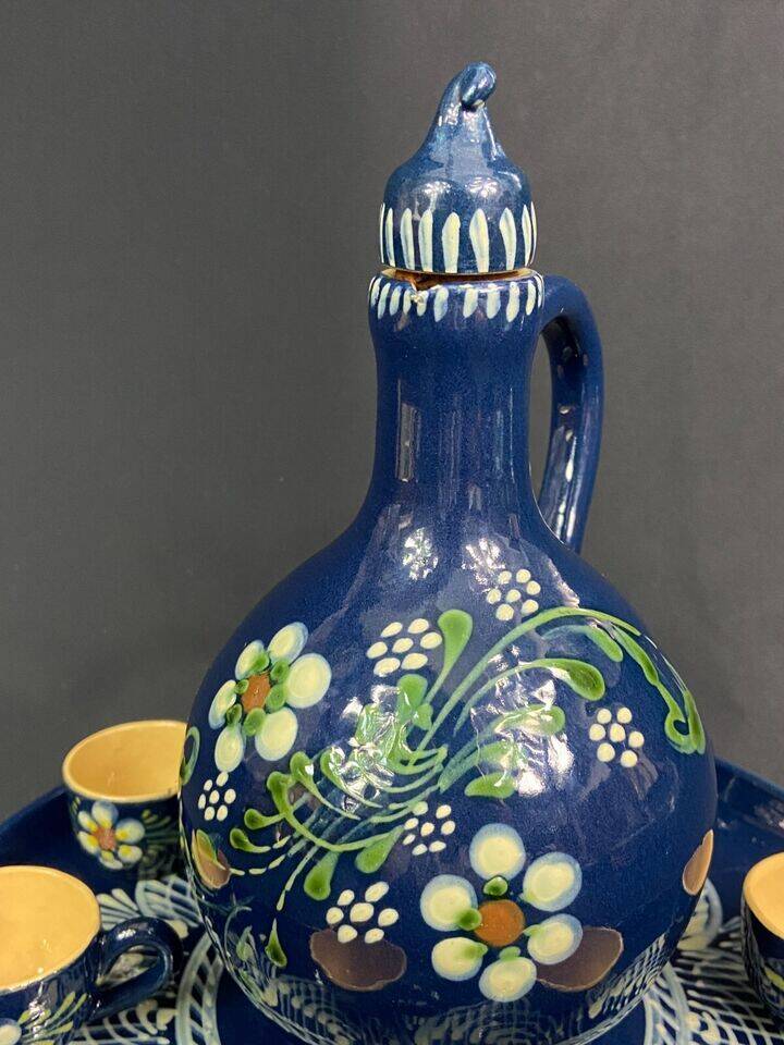 Alsace terracotta liqueur service carafe tray 6 glasses