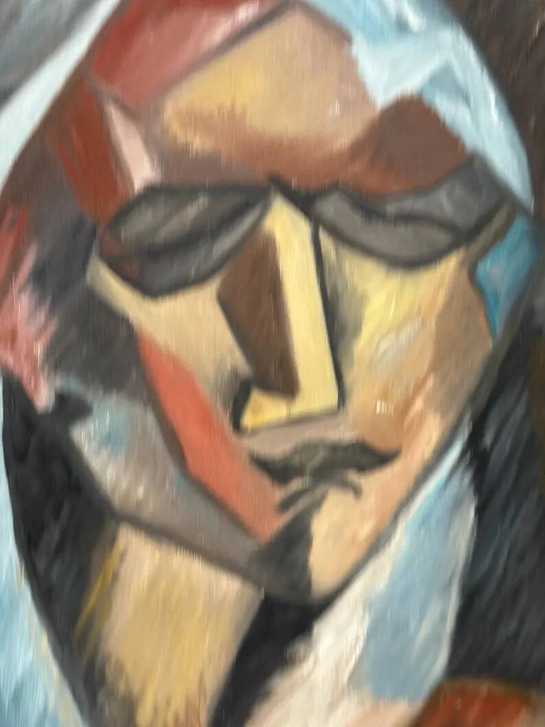 Original Swedish Oil on Canvas – “Cubist Woman Portrait” by Jan Pålsson – Signed – Dated 1980 – Vintage & Framed – 77 × 62 cm