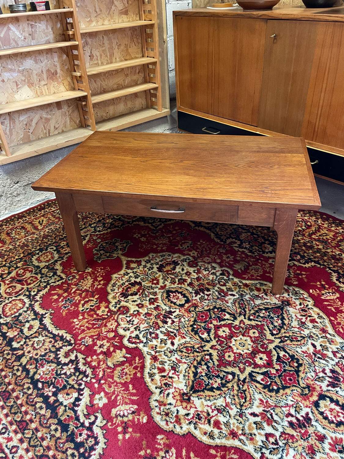 Table basse un tiroir bois vintage ep 50/60