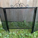Fireplace screen black metal perforated sheet 3 vintage leaves