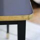 Dining Table, High Gloss Laminate, Brass, Tapered Legs, Midnight Blue - M