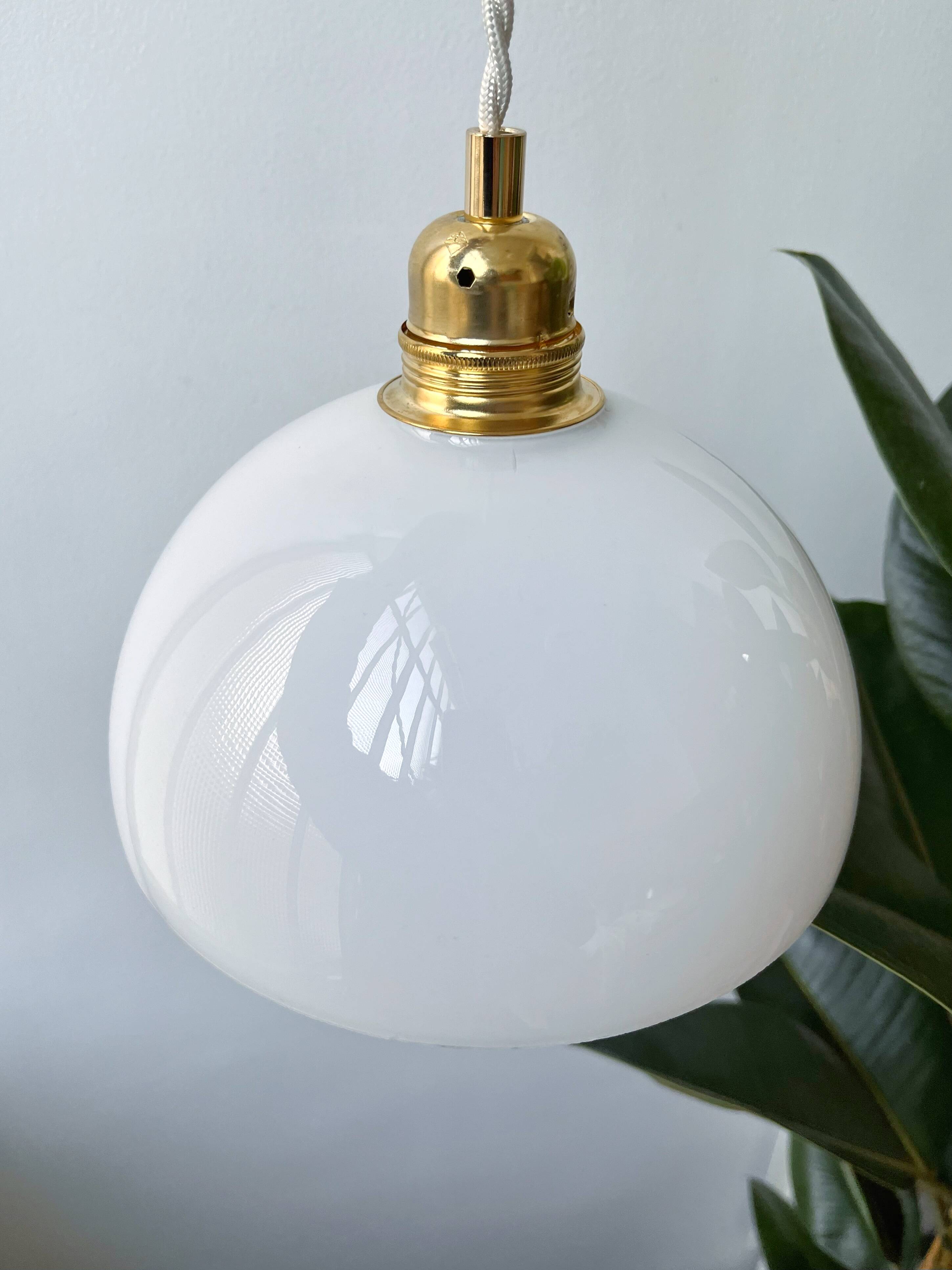 Vintage white glass half-sphere pendant light