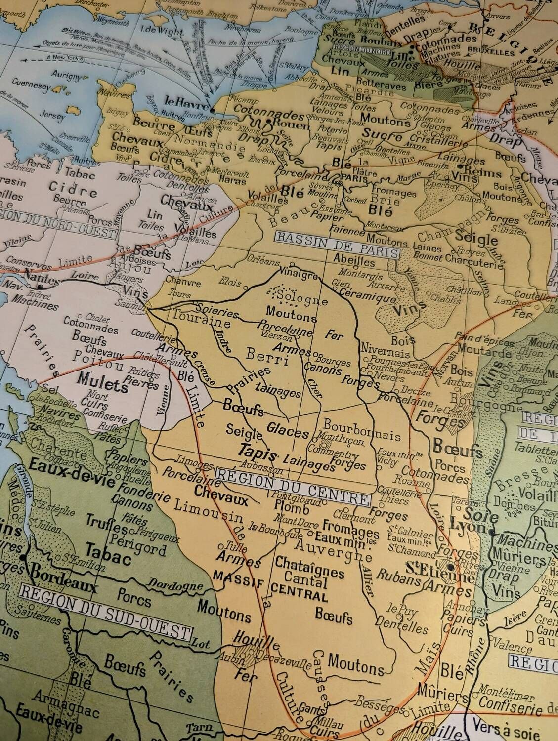 Printed in 1900, map of economic France.