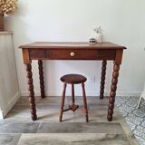 Bureau / Console / Table d'appoint en chêne à pieds bobine