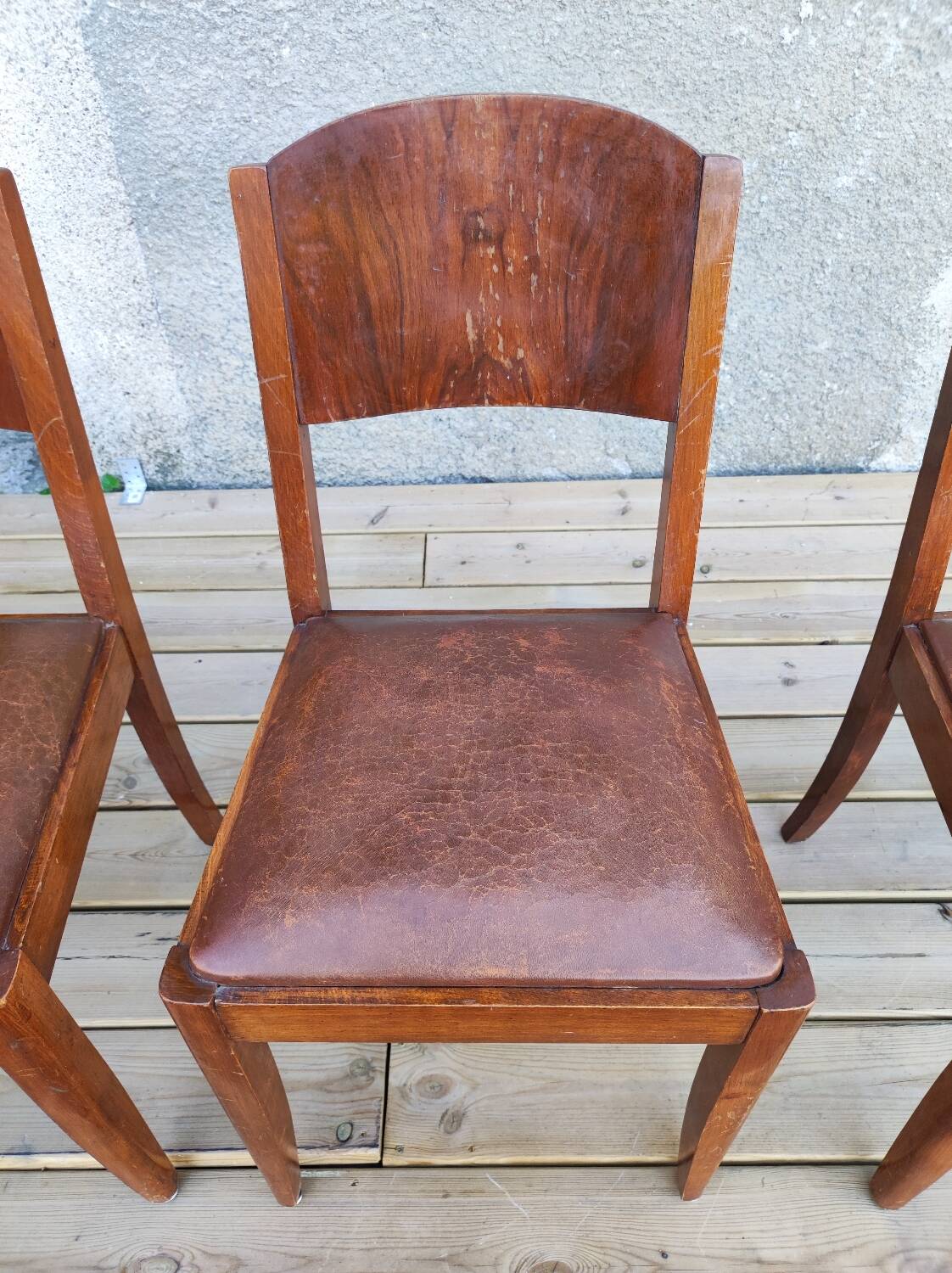 Set of 6 STELLA chairs, Art Deco, leather seat