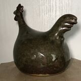 Coq vintage en grès émaillé vert olive
