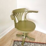 Vintage Thonet Style Bentwood Swivel Chair - Olive Green Retro Armchair