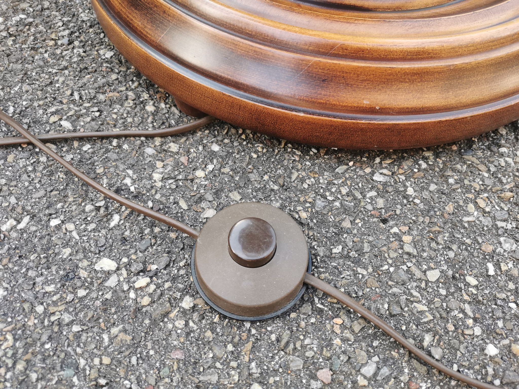 Turned wooden floor lamp with lampshade