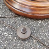 Turned wooden floor lamp with lampshade