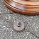 Turned wooden floor lamp with lampshade