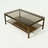 Two Tier Brass and Smoked Glass Coffee Table 1970s