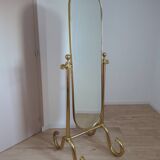 Grand miroir psyché laiton sur pied vintage, pivotant