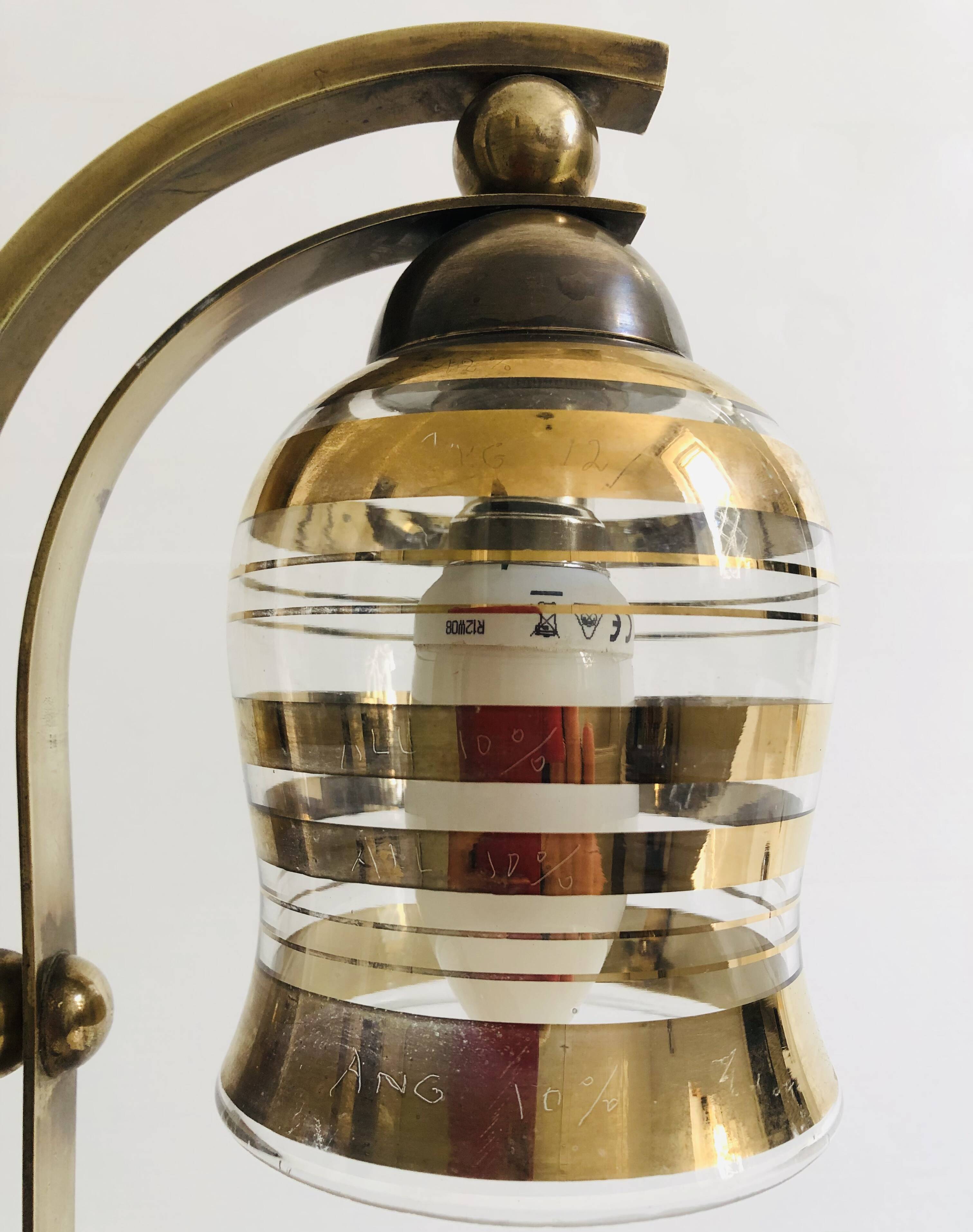 Table lamp style bauhaus years 40-50 brass with golden glass tulip