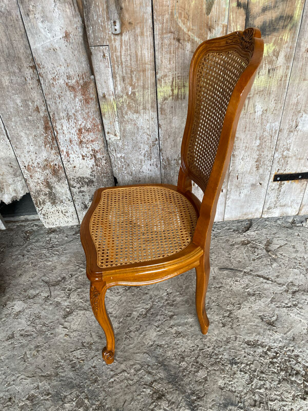 Chaise ancienne style louis xv merisier + assise cannée vintage