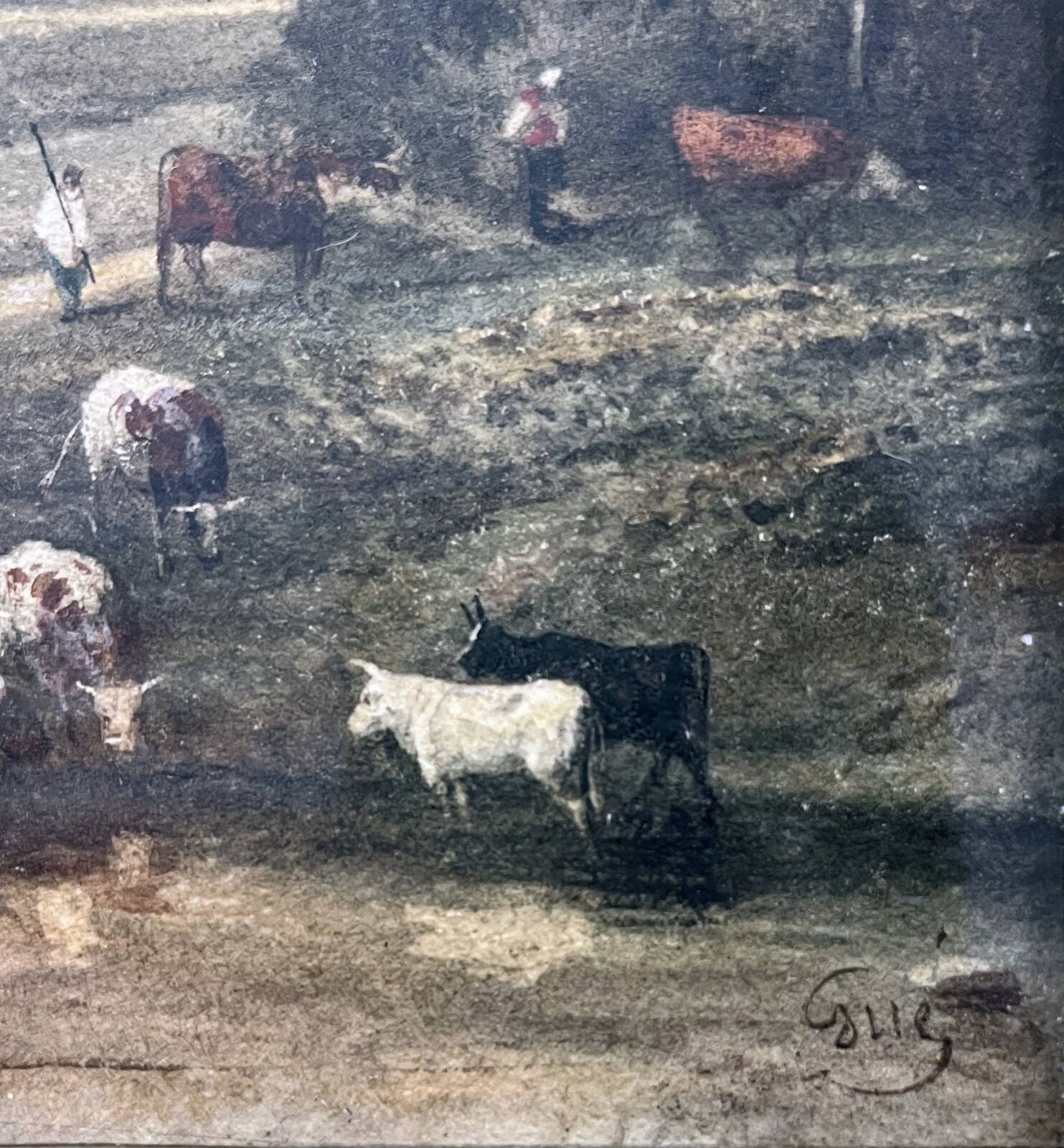 Watercolour "Masure and Herd" Jean-Marie Oscar GUÉ (1809-1877)
