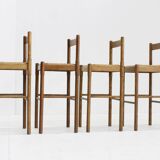 Ensemble de tabourets de bar vintage Vico Magistretti en frêne et paille, Italie