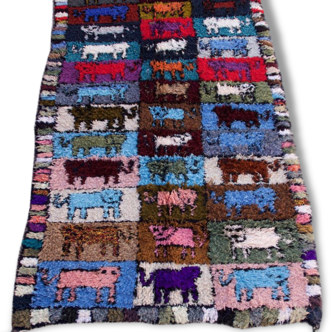 Carpet wool handmade authentic Boucherouite, 210 x 140