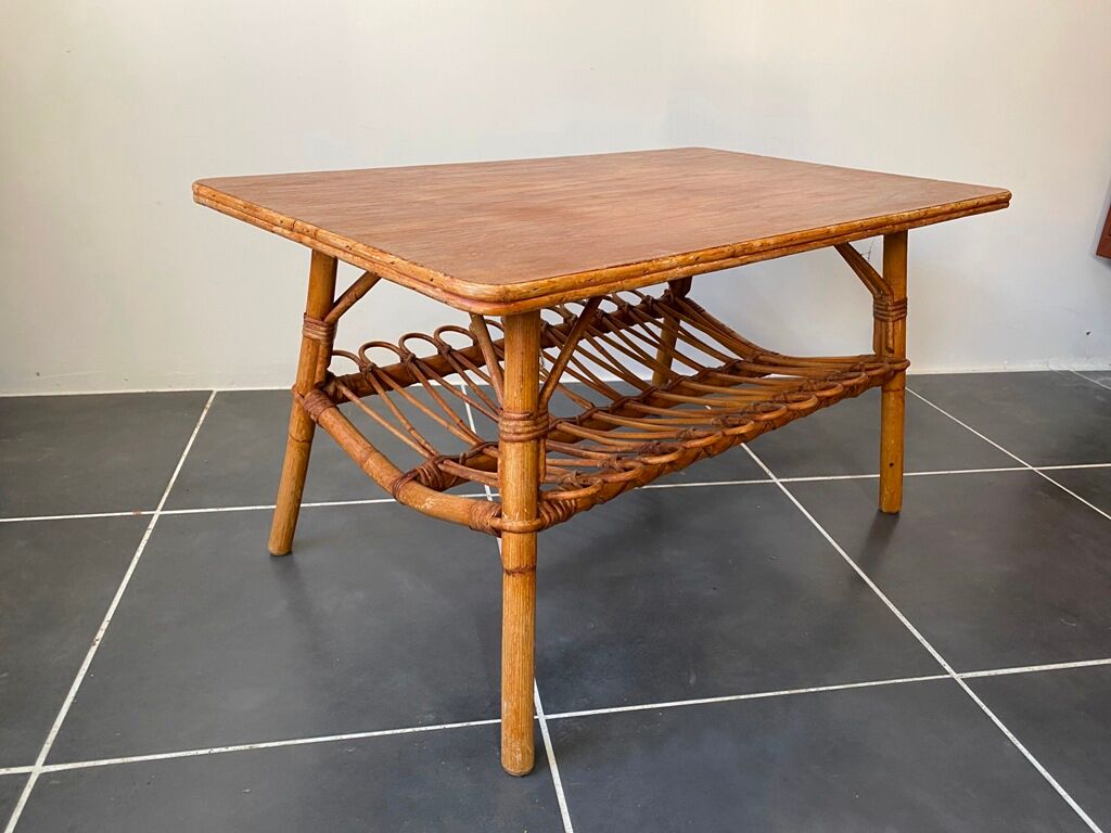 Vintage rattan coffee table 86x53x46 70s