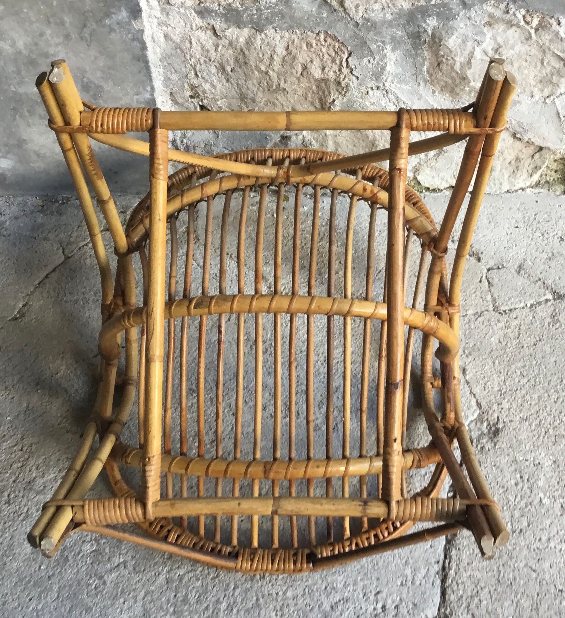 Vintage armchair basket or rattan shell - 1960