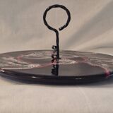 Cheese platter Vallauris glazed ceramic black red A035