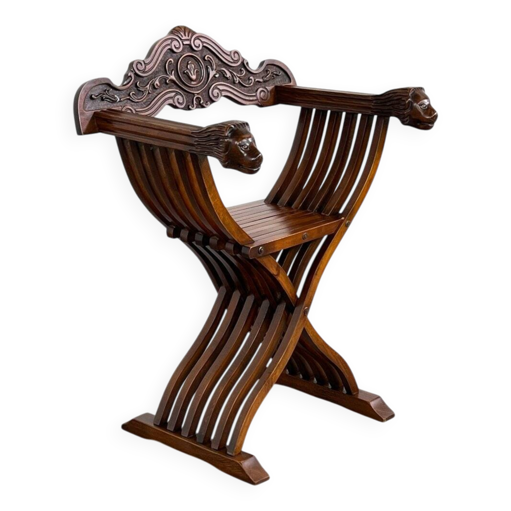Vintage Carved Wooden Folding Chair
