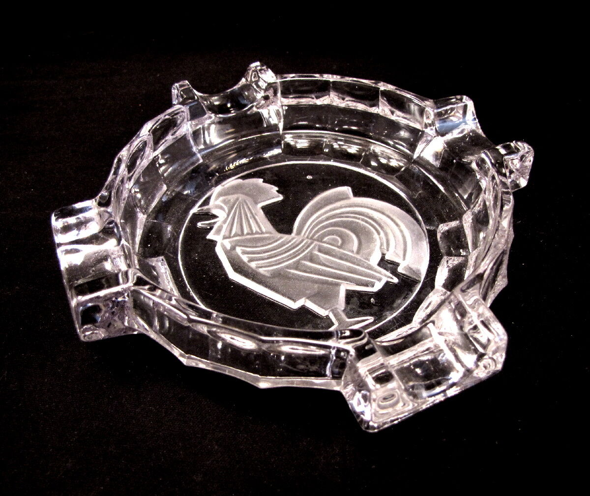 1930 art deco rooster glass ashtray