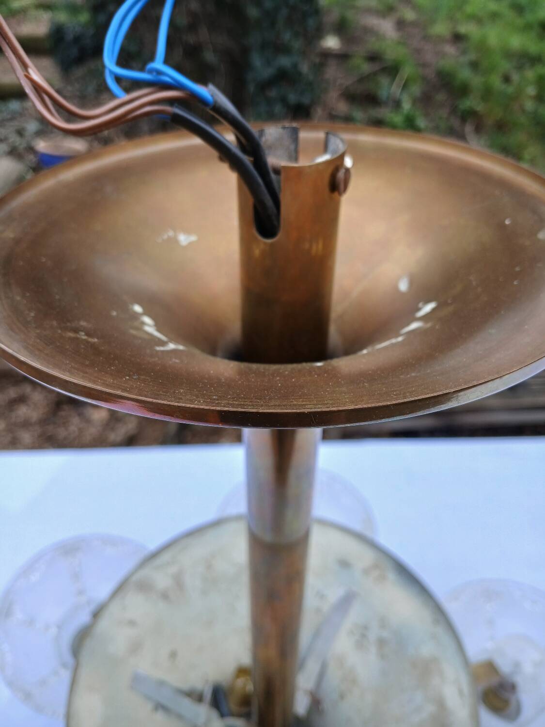 Antique Art Deco brass and glass chandelier