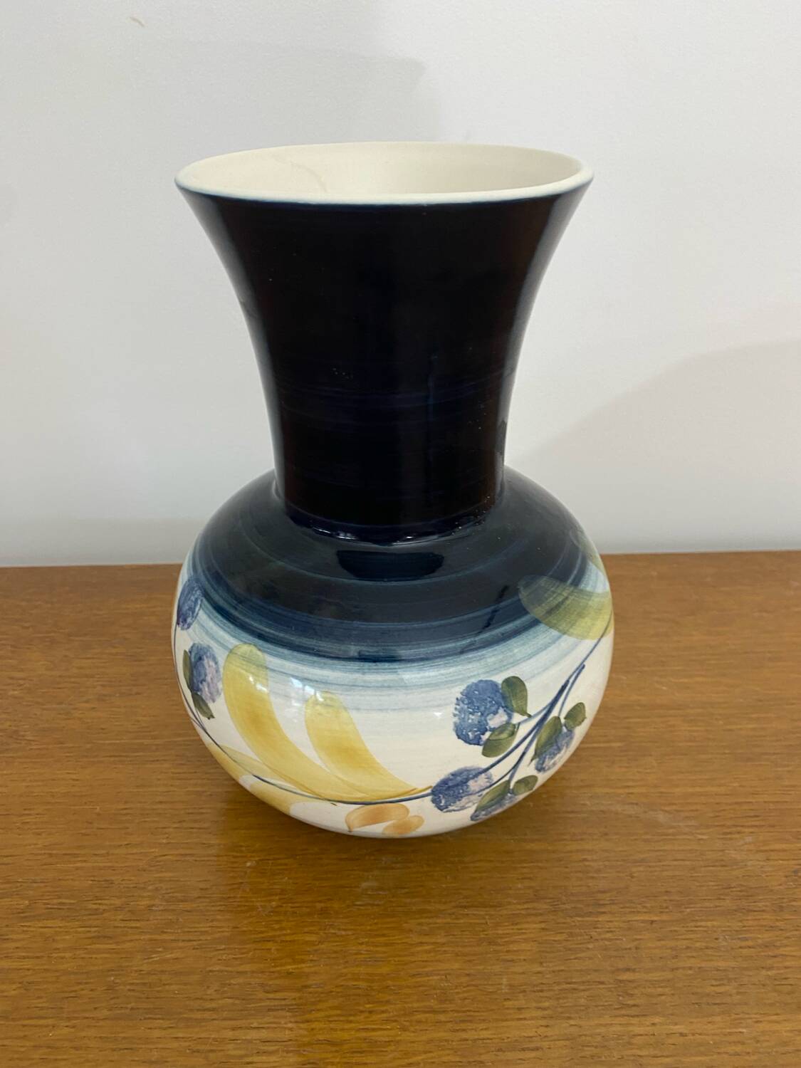 Antique vase jersey pottery ceramic white & black + vintage flower decor