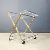 Vintage lucite and brass trolley, 1970s