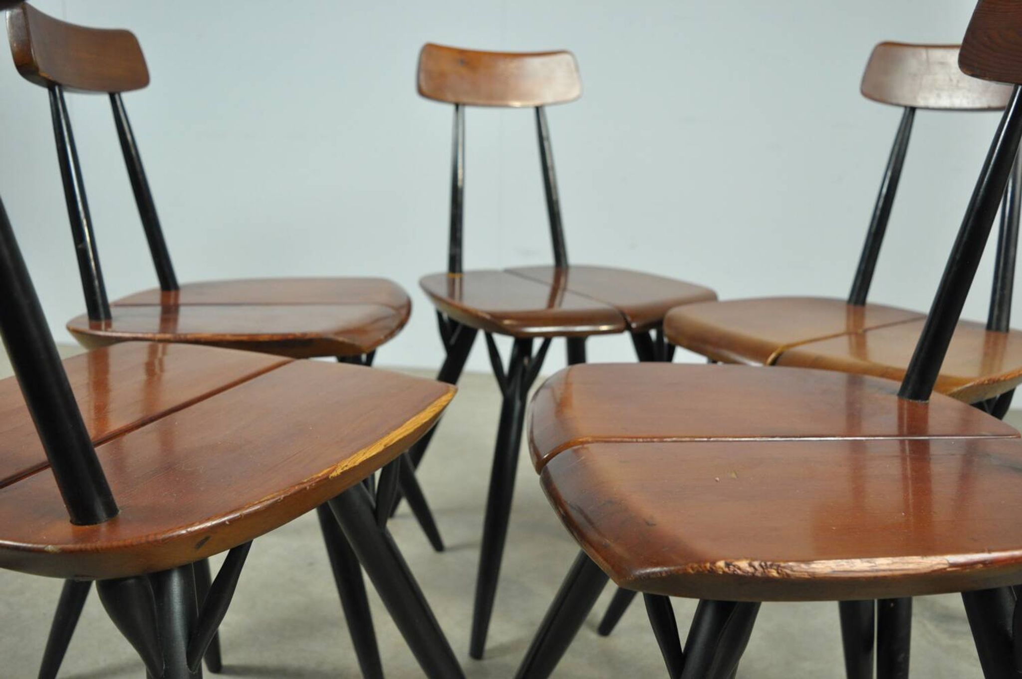 🟡 PIRKKA dining table chairs, Ilmari Tapiovaara, Laukaan Puu, Finland 1950