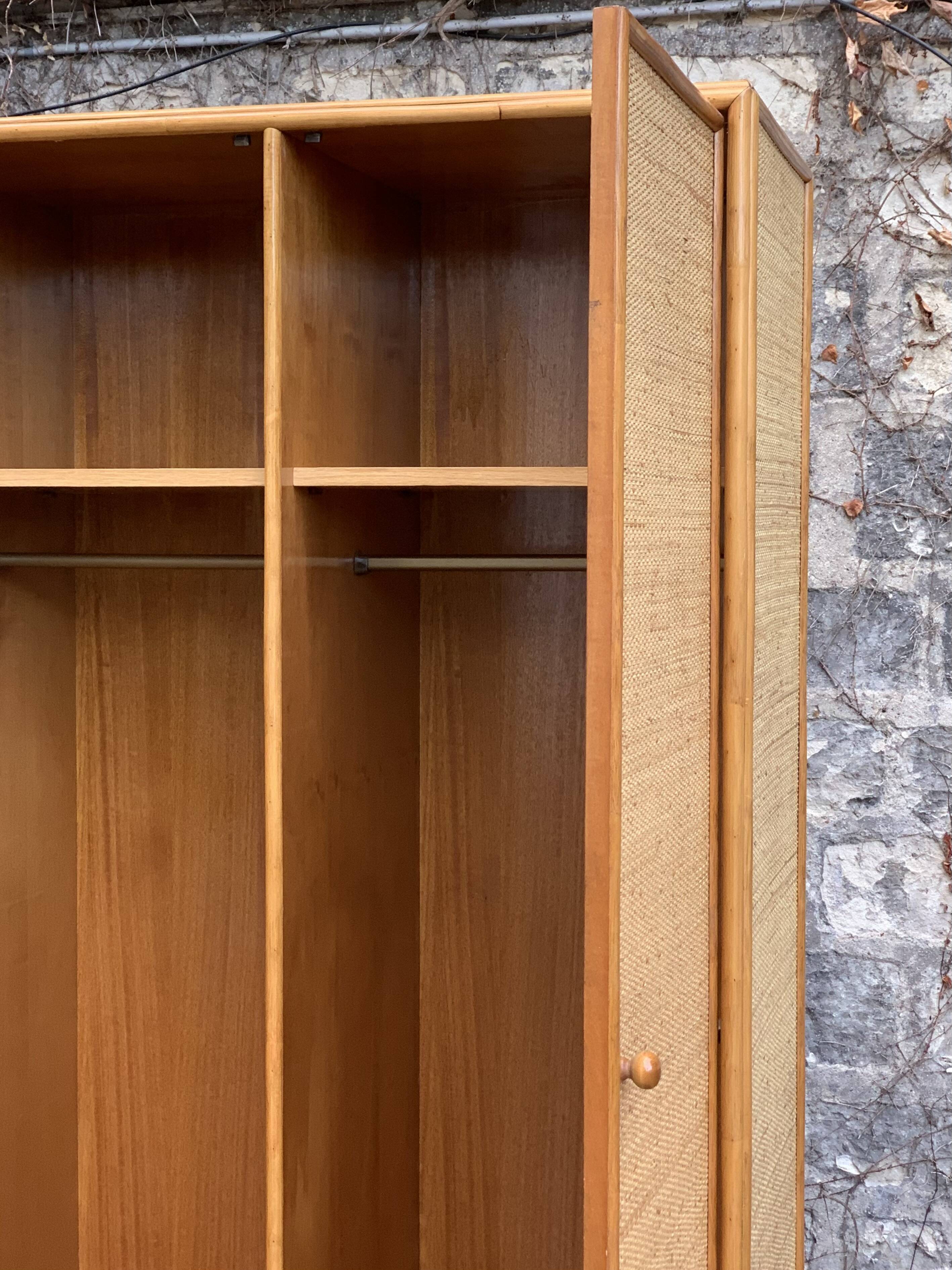 Vintage rattan and woven wicker wardrobe 1970s