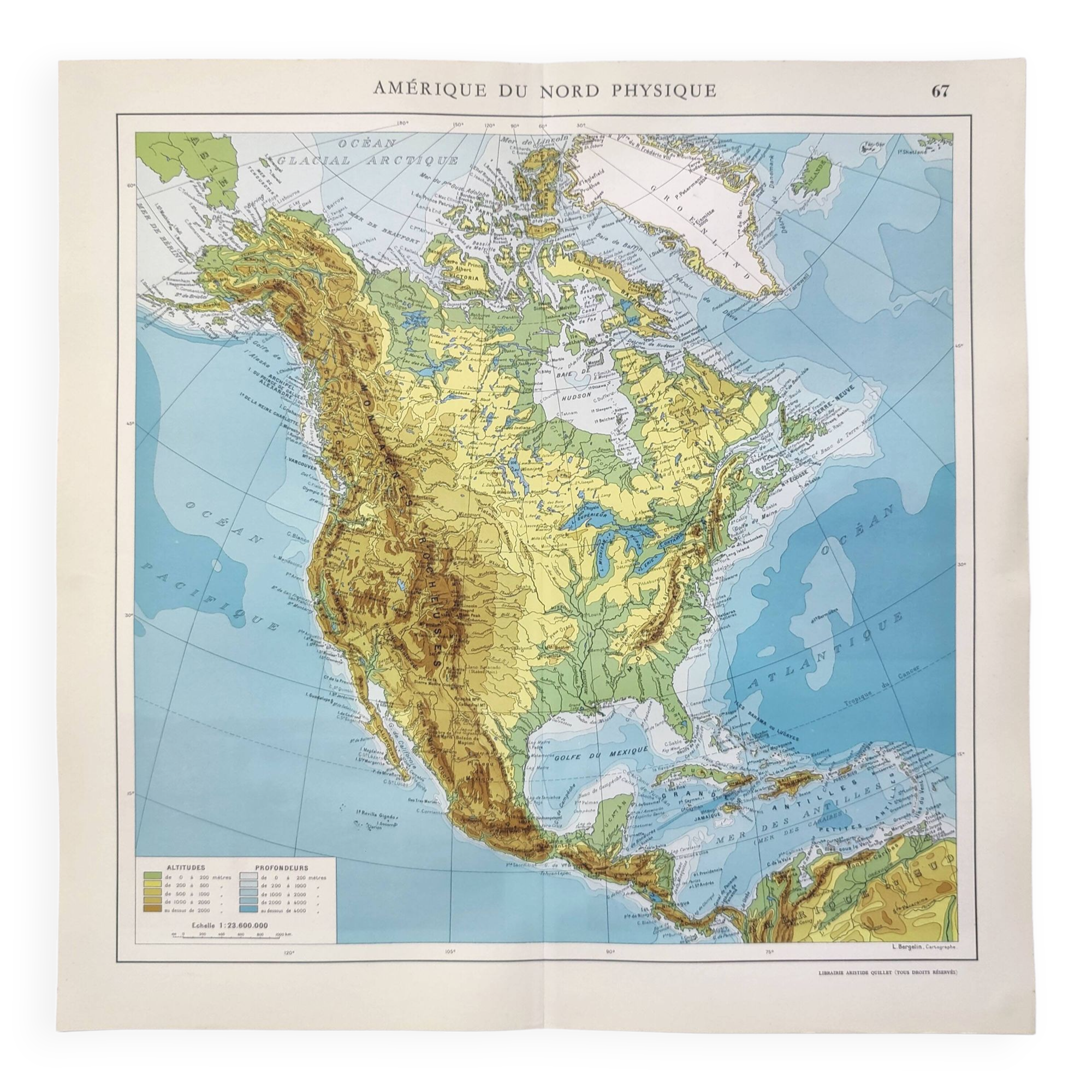 Carte Amérique du Nord vintage de 1950