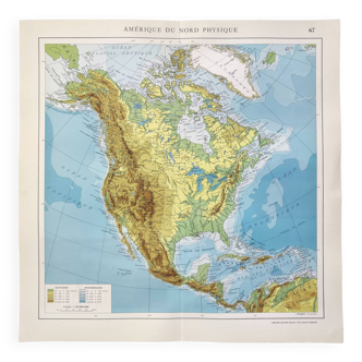 Carte Amérique du Nord vintage de 1950