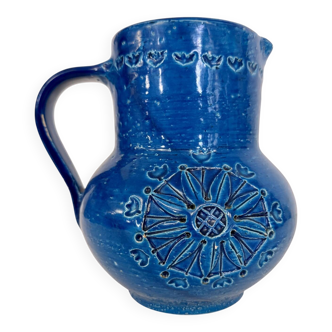 Handmade Rimini Blue Lacquered Ceramic Jug by Aldo Londi for Bitossi, Italy