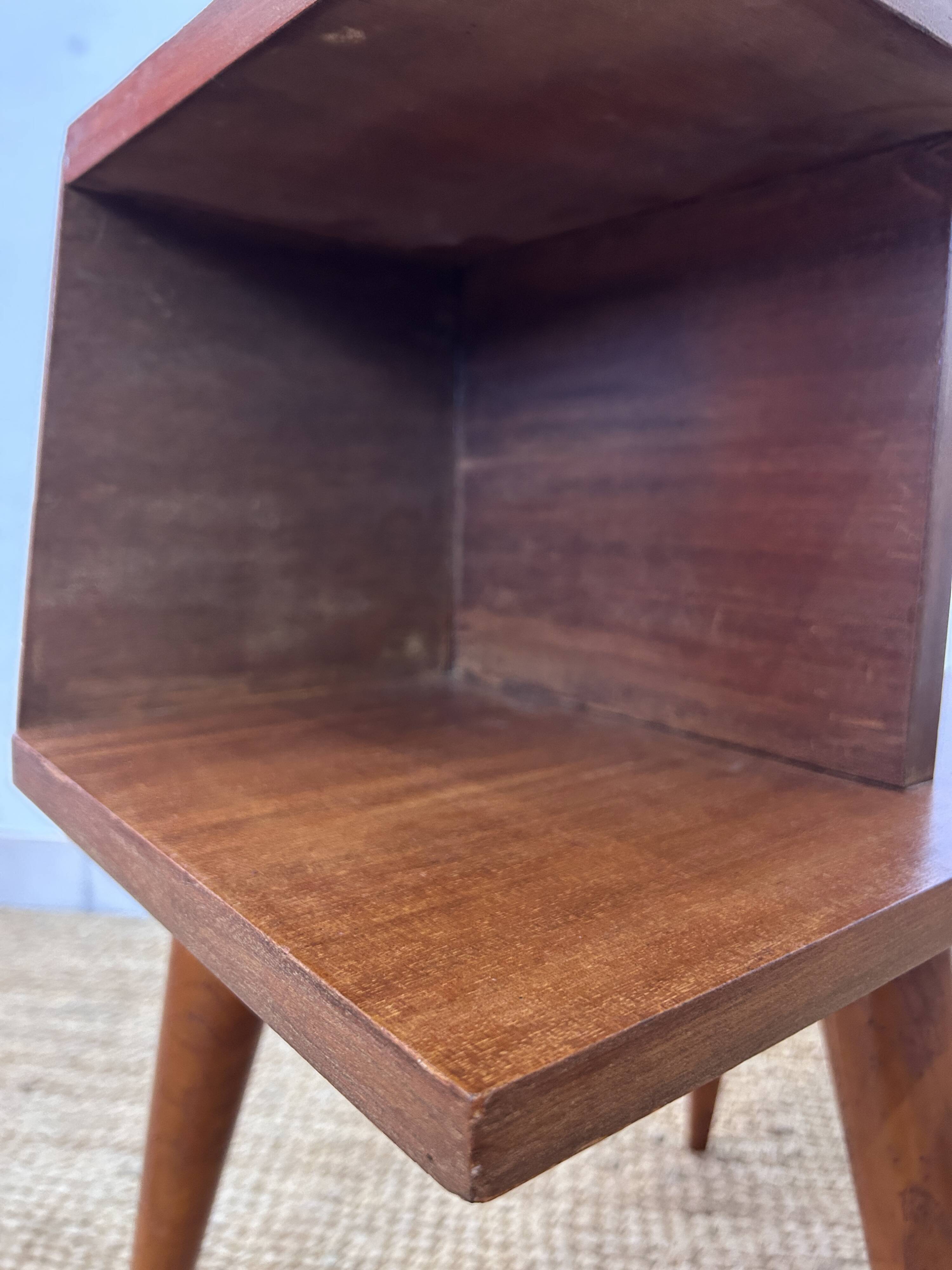 1950s teak tripod bedside table