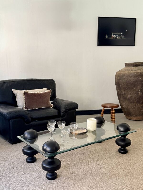 Table basse en verre et bois de manguier