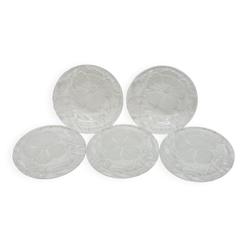 5 Petites Assiettes Transparentes Verre Givré Décor Floral Vintage Kig Indo