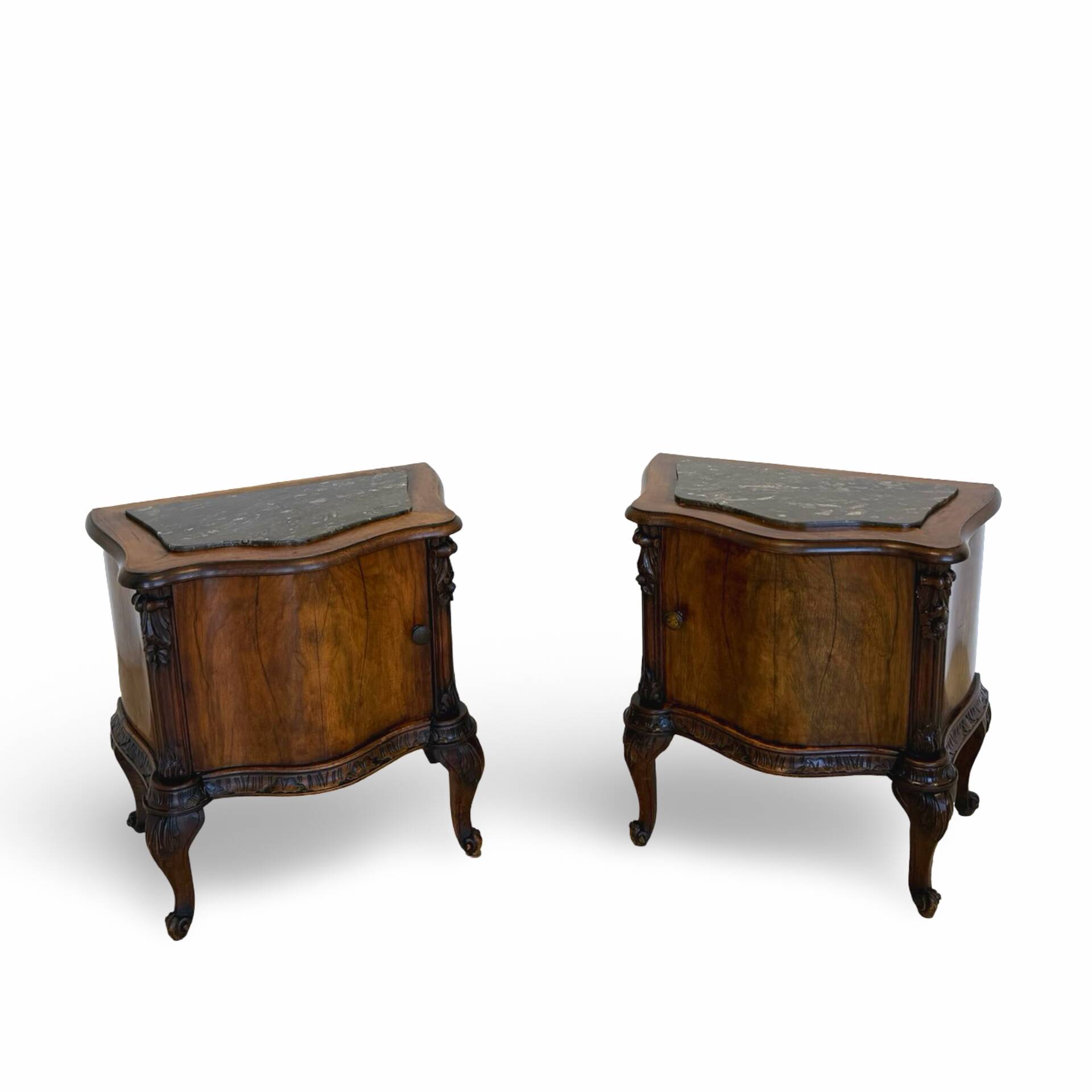 serpentine nightstands in walnut Art Deco