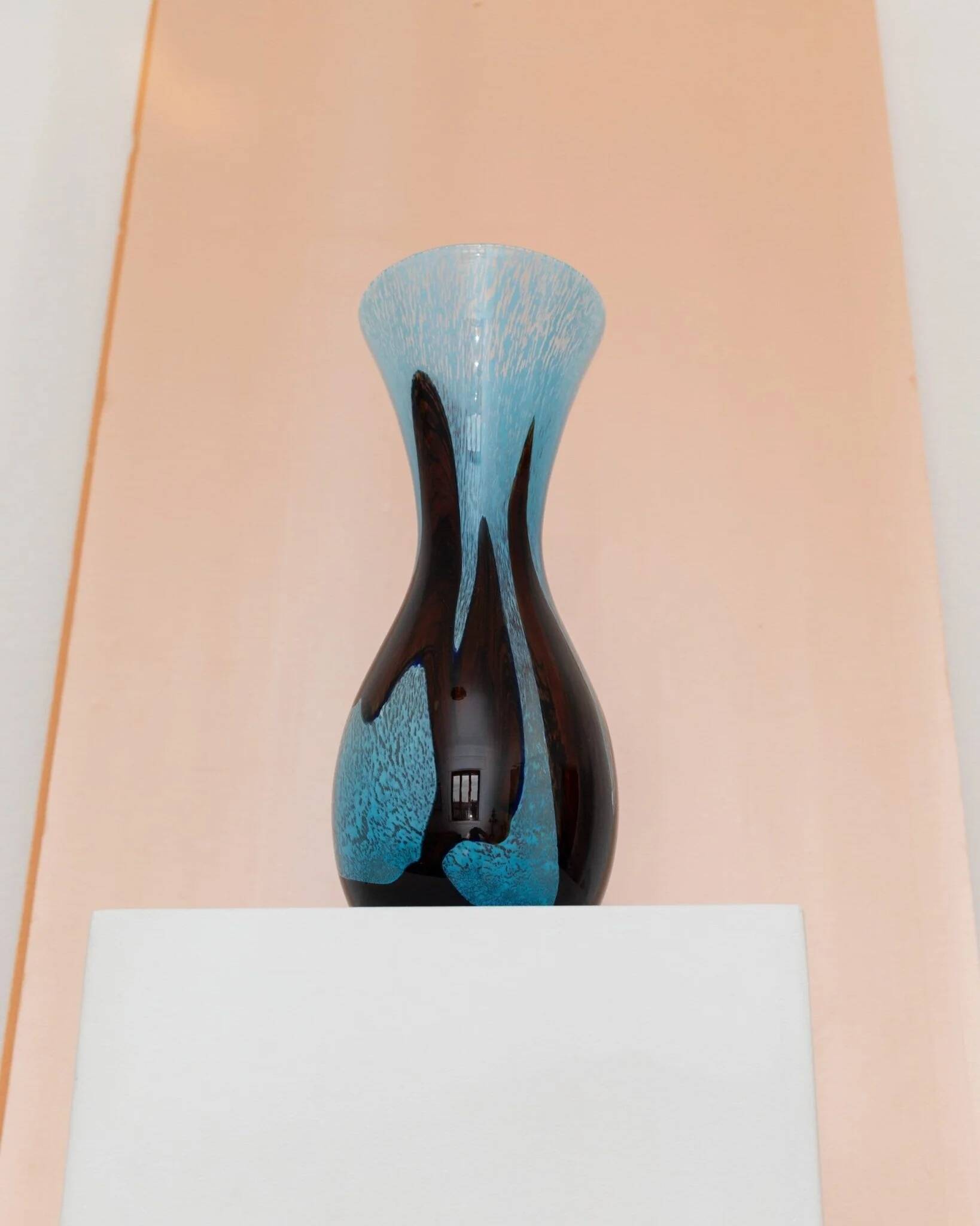 XL Murano glass vase - light blue and brown - mid-century vintage design table decoration - Italy 1970s