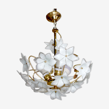 Lustre fleurs en verre Murano et laiton